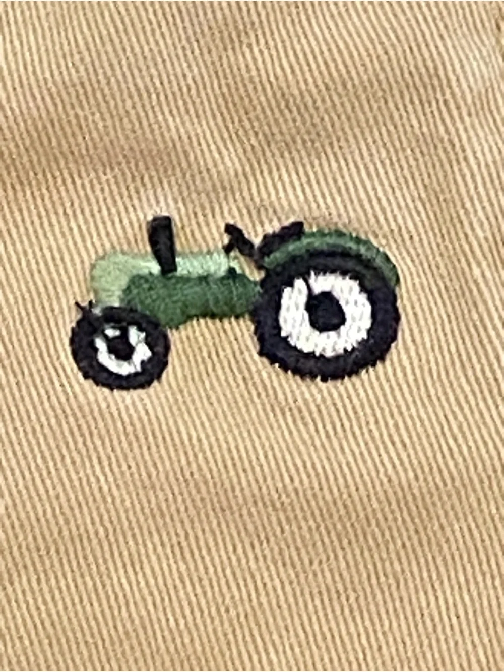 Gymboree khaki shorts with green embroidered tractors size 12-18 mos